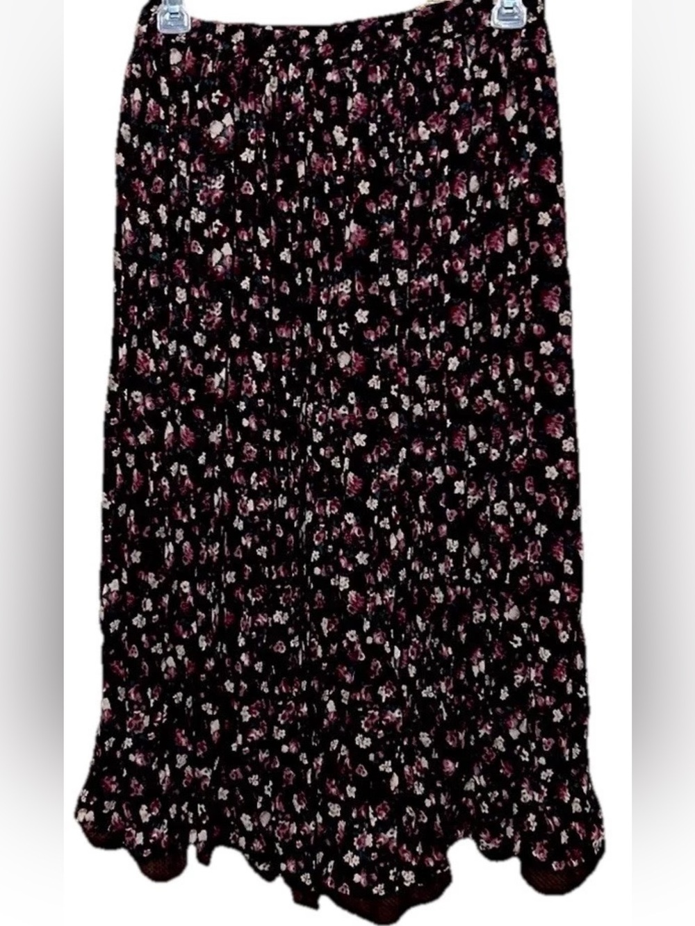 Vintage Express Skirt M Burgundy Floral Silky Y2K Calico Boho Hippie Whimsigoth